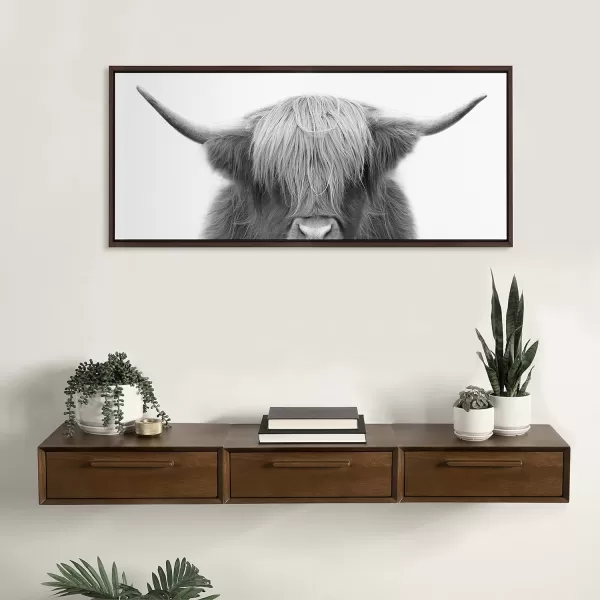 Kate and Laurel Sylvie Hey Dude Highland Cow Framed Canvas Wall Art by The Creative Bunch Studio 18x40 Natural Farmhouse Rustic Panel Art for WallBrown