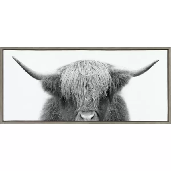 Kate and Laurel Sylvie Hey Dude Highland Cow Framed Canvas Wall Art by The Creative Bunch Studio 18x40 Natural Farmhouse Rustic Panel Art for WallGray