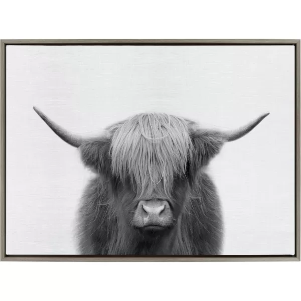 Kate and Laurel Sylvie Hey Dude Highland Cow Framed Canvas Wall Art by The Creative Bunch Studio 18x40 Natural Farmhouse Rustic Panel Art for WallGray