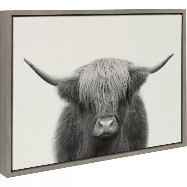 Kate and Laurel Sylvie Hey Dude Highland Cow Framed Canvas Wall Art by The Creative Bunch Studio 18x40 Natural Farmhouse Rustic Panel Art for WallGray