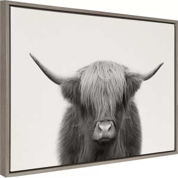 Kate and Laurel Sylvie Hey Dude Highland Cow Framed Canvas Wall Art by The Creative Bunch Studio 18x40 Natural Farmhouse Rustic Panel Art for WallGrey