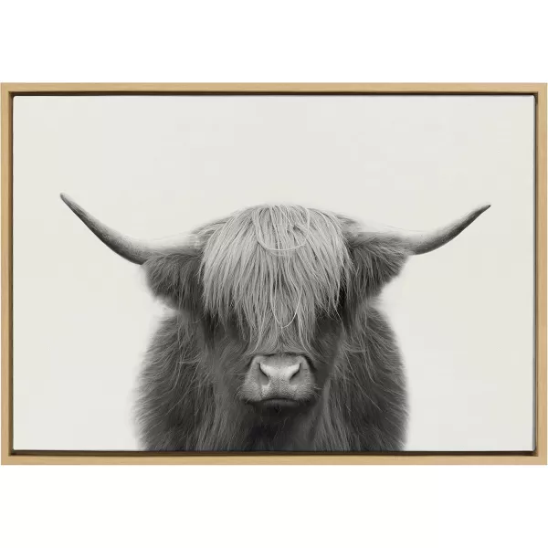 Kate and Laurel Sylvie Hey Dude Highland Cow Framed Canvas Wall Art by The Creative Bunch Studio 18x40 Natural Farmhouse Rustic Panel Art for WallNatural