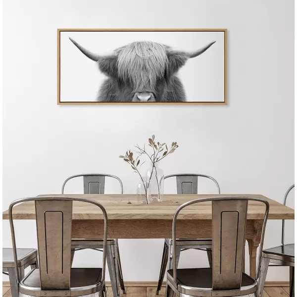 Kate and Laurel Sylvie Hey Dude Highland Cow Framed Canvas Wall Art by The Creative Bunch Studio 18x40 Natural Farmhouse Rustic Panel Art for WallNatural