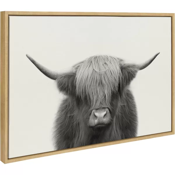 Kate and Laurel Sylvie Hey Dude Highland Cow Framed Canvas Wall Art by The Creative Bunch Studio 18x40 Natural Farmhouse Rustic Panel Art for WallNatural