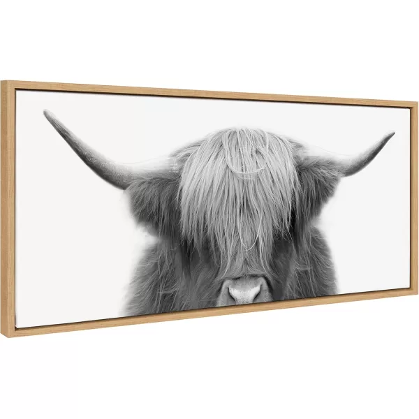 Kate and Laurel Sylvie Hey Dude Highland Cow Framed Canvas Wall Art by The Creative Bunch Studio 18x40 Natural Farmhouse Rustic Panel Art for WallNatural