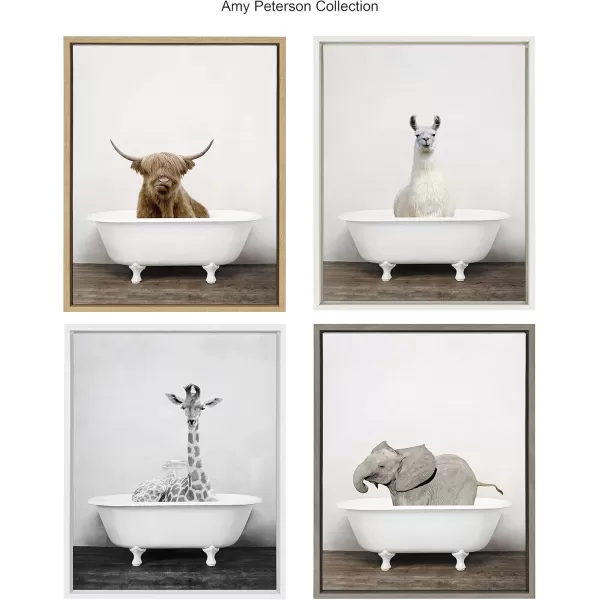 Kate and Laurel Sylvie Highland Cow in Tub Color Framed Canvas Wall Art by Amy Peterson Art Studio 23 x 33 Natural Rustic Farmhouse Bathroom Laundry Room ArtNatural