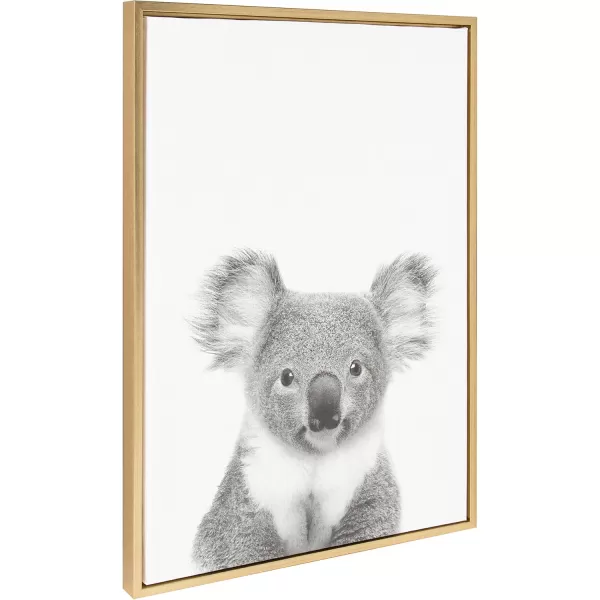 Kate and Laurel Sylvie Koala Bear Black and White Portrait Framed Canvas Wall Art by Simon Te Tai 18x24 NaturalGold