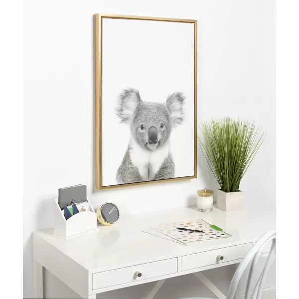 Kate and Laurel Sylvie Koala Bear Black and White Portrait Framed Canvas Wall Art by Simon Te Tai 18x24 NaturalGold