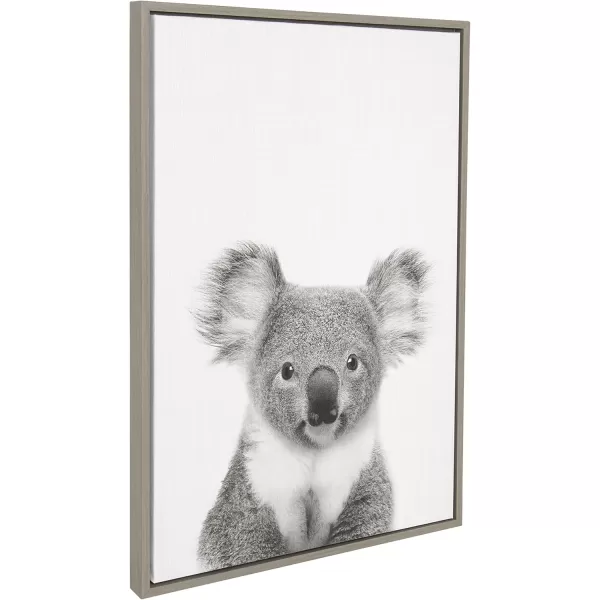 Kate and Laurel Sylvie Koala Bear Black and White Portrait Framed Canvas Wall Art by Simon Te Tai 18x24 NaturalGrey