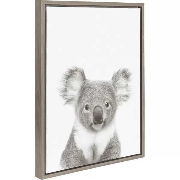 Kate and Laurel Sylvie Koala Bear Black and White Portrait Framed Canvas Wall Art by Simon Te Tai 18x24 NaturalGrey