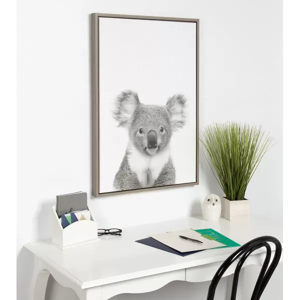 Kate and Laurel Sylvie Koala Bear Black and White Portrait Framed Canvas Wall Art by Simon Te Tai 18x24 NaturalGrey