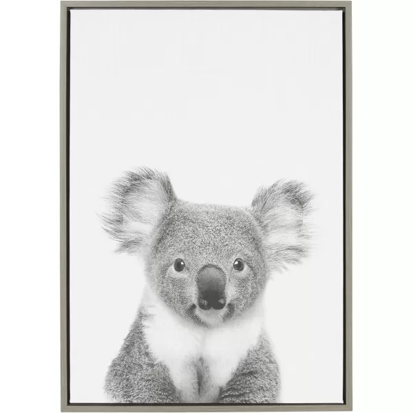 Kate and Laurel Sylvie Koala Bear Black and White Portrait Framed Canvas Wall Art by Simon Te Tai 18x24 NaturalGrey