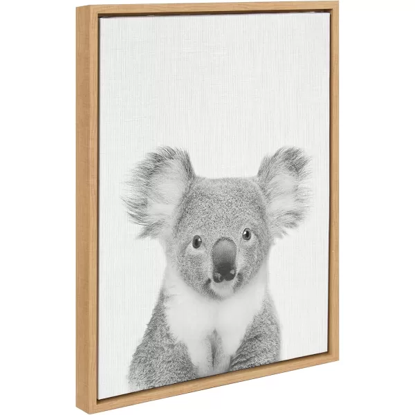 Kate and Laurel Sylvie Koala Bear Black and White Portrait Framed Canvas Wall Art by Simon Te Tai 18x24 NaturalNatural