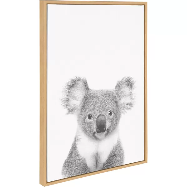 Kate and Laurel Sylvie Koala Bear Black and White Portrait Framed Canvas Wall Art by Simon Te Tai 18x24 NaturalNatural