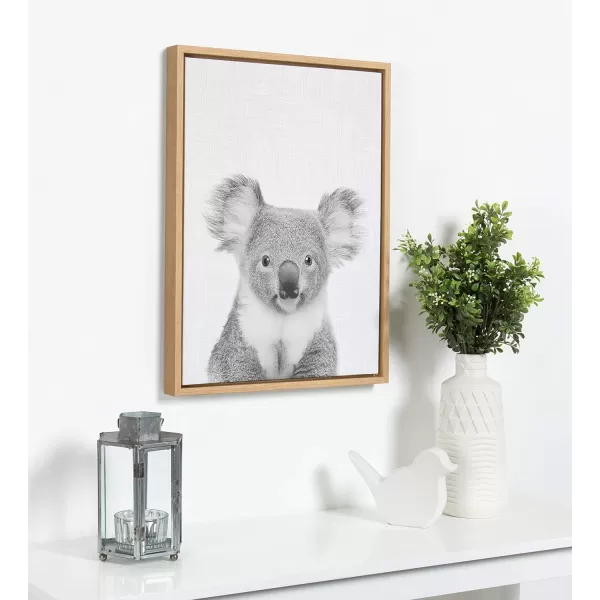 Kate and Laurel Sylvie Koala Bear Black and White Portrait Framed Canvas Wall Art by Simon Te Tai 18x24 NaturalNatural