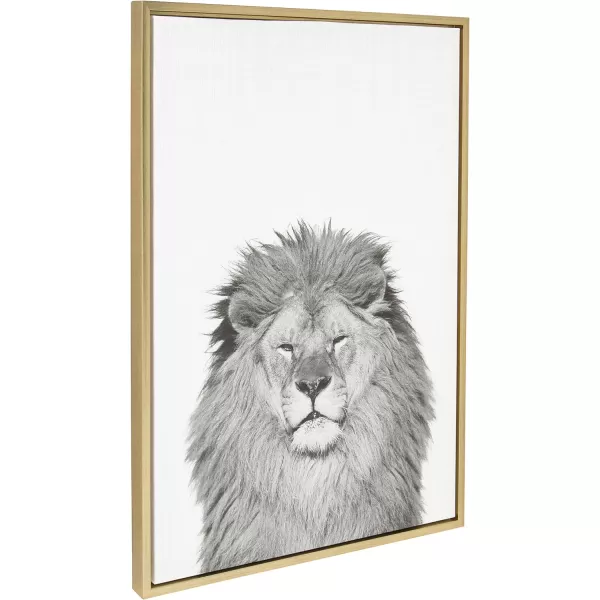 Kate and Laurel Sylvie Lion Animal Print Black and White Portrait Framed Canvas Wall Art by Simon Te Tai 18x24 GrayGold