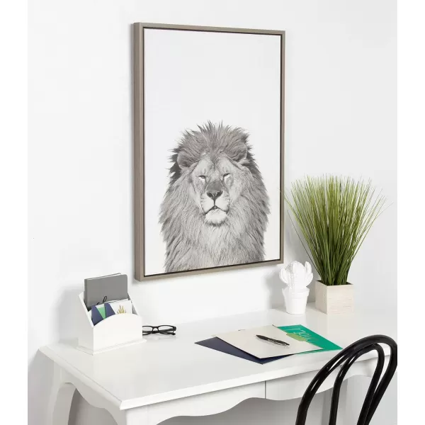 Kate and Laurel Sylvie Lion Animal Print Black and White Portrait Framed Canvas Wall Art by Simon Te Tai 18x24 GrayGrey