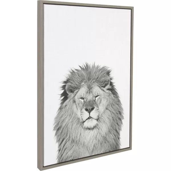 Kate and Laurel Sylvie Lion Animal Print Black and White Portrait Framed Canvas Wall Art by Simon Te Tai 18x24 GrayGrey