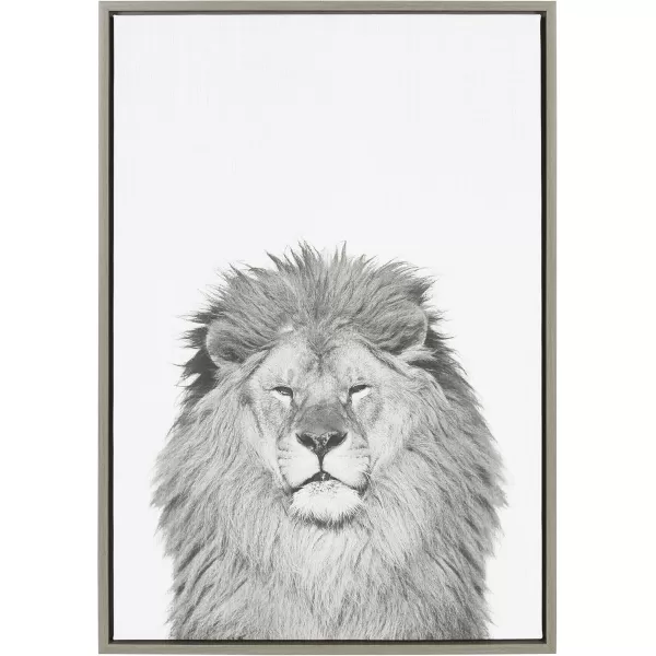 Kate and Laurel Sylvie Lion Animal Print Black and White Portrait Framed Canvas Wall Art by Simon Te Tai 18x24 GrayGrey