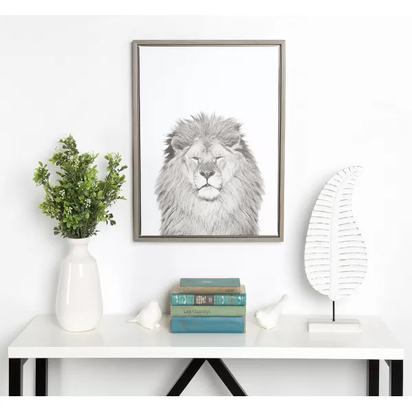 Kate and Laurel Sylvie Lion Animal Print Black and White Portrait Framed Canvas Wall Art by Simon Te Tai 18x24 GrayGrey