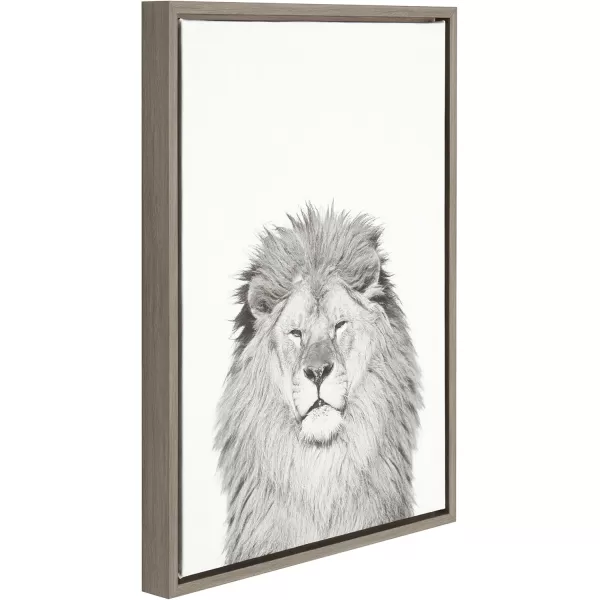 Kate and Laurel Sylvie Lion Animal Print Black and White Portrait Framed Canvas Wall Art by Simon Te Tai 18x24 GrayGrey