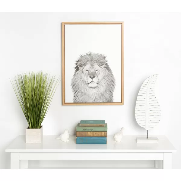 Kate and Laurel Sylvie Lion Animal Print Black and White Portrait Framed Canvas Wall Art by Simon Te Tai 18x24 GrayNatural