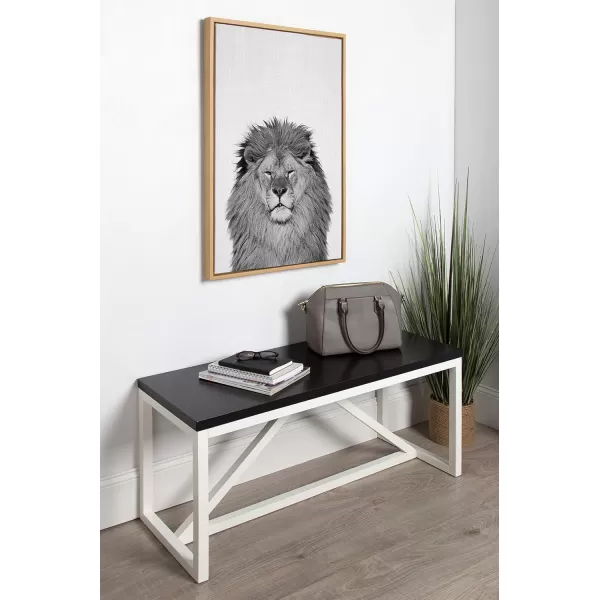 Kate and Laurel Sylvie Lion Animal Print Black and White Portrait Framed Canvas Wall Art by Simon Te Tai 18x24 GrayNatural