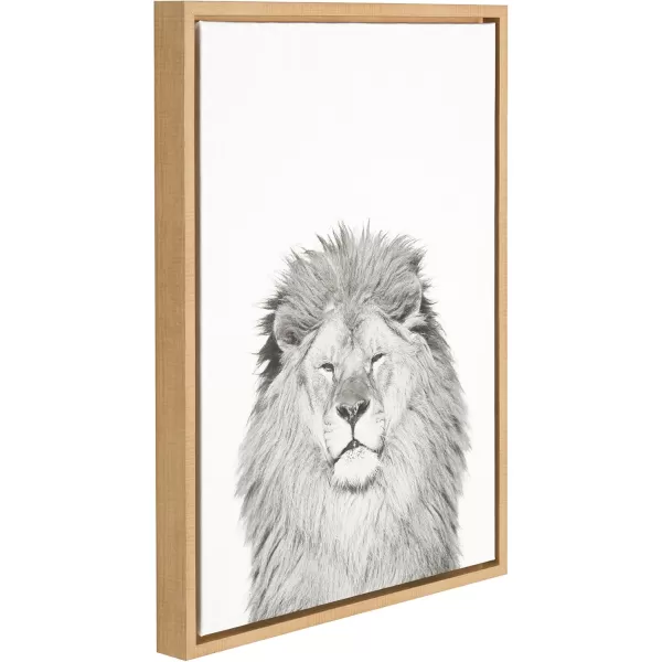 Kate and Laurel Sylvie Lion Animal Print Black and White Portrait Framed Canvas Wall Art by Simon Te Tai 18x24 GrayNatural