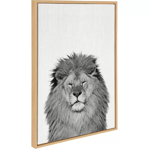 Kate and Laurel Sylvie Lion Animal Print Black and White Portrait Framed Canvas Wall Art by Simon Te Tai 18x24 GrayNatural