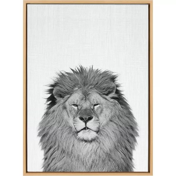 Kate and Laurel Sylvie Lion Animal Print Black and White Portrait Framed Canvas Wall Art by Simon Te Tai 18x24 GrayNatural