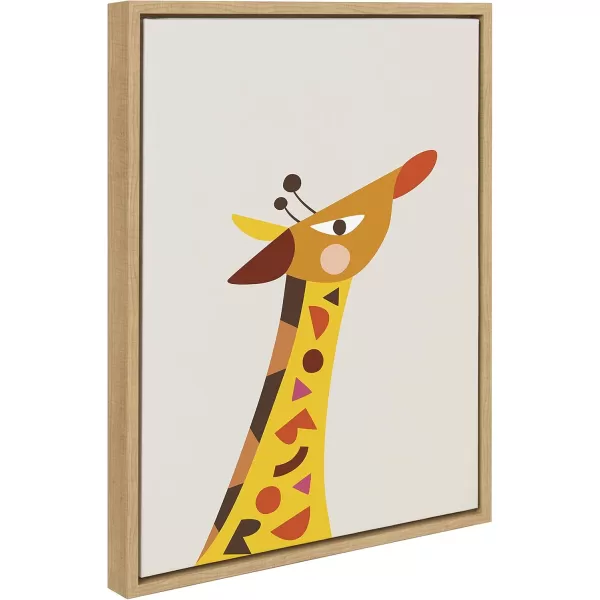 Kate and Laurel Sylvie Mid Century Modern Baby Giraffe Framed Canvas Wall Art by Rachel Lee of My Dream Wall 18x24 Natural Whimsical Animal Art for Wall