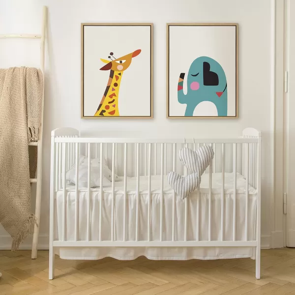 Kate and Laurel Sylvie Mid Century Modern Baby Giraffe Framed Canvas Wall Art by Rachel Lee of My Dream Wall 18x24 Natural Whimsical Animal Art for Wall