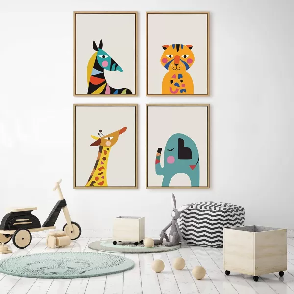 Kate and Laurel Sylvie Mid Century Modern Baby Giraffe Framed Canvas Wall Art by Rachel Lee of My Dream Wall 18x24 Natural Whimsical Animal Art for Wall