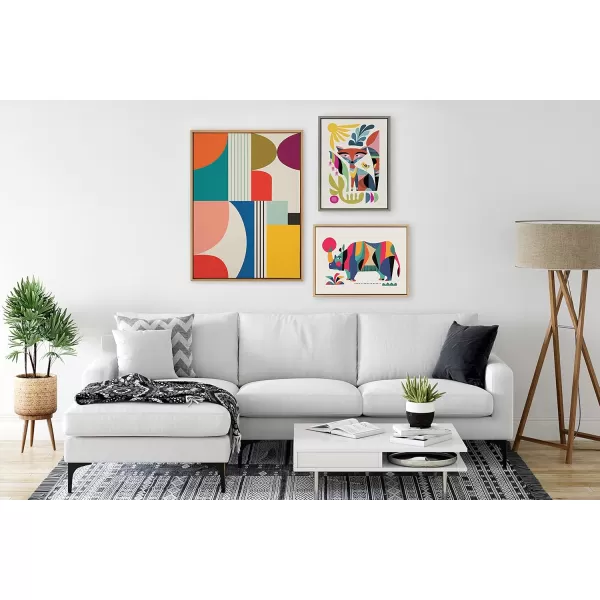 Kate and Laurel Sylvie Mid Century Modern Fox Framed Canvas Wall Art by Rachel Lee of My Dream Wall 23x33 Natural Colorful Abstract Animal Nursery Art for WallGray