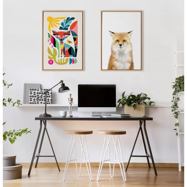 Kate and Laurel Sylvie Mid Century Modern Fox Framed Canvas Wall Art by Rachel Lee of My Dream Wall 23x33 Natural Colorful Abstract Animal Nursery Art for WallNatural