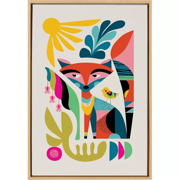 Kate and Laurel Sylvie Mid Century Modern Fox Framed Canvas Wall Art by Rachel Lee of My Dream Wall 23x33 Natural Colorful Abstract Animal Nursery Art for WallNatural