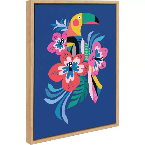 Kate and Laurel Sylvie Mid Century Modern Hibiscus Framed Canvas Wall Art by Rachel Lee of My Dream Wall 18x24 Natural Colorful Tropical Art for WallNatural