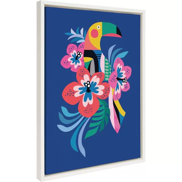 Kate and Laurel Sylvie Mid Century Modern Hibiscus Framed Canvas Wall Art by Rachel Lee of My Dream Wall 18x24 Natural Colorful Tropical Art for WallWhite