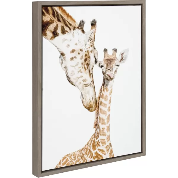 Kate and Laurel Sylvie Mother and Baby Giraffe Portrait Framed Canvas Wall Art by Amy Peterson Art Studio 18x24 Natural Modern Cute Animal Portrait for WallGray