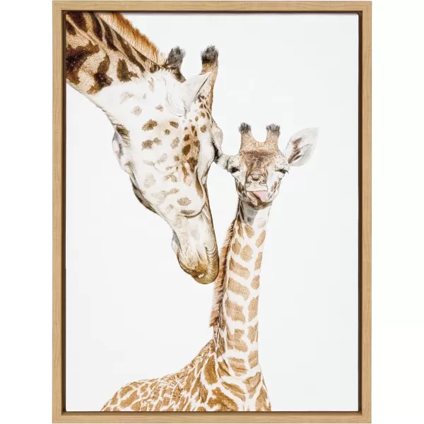 Kate and Laurel Sylvie Mother and Baby Giraffe Portrait Framed Canvas Wall Art by Amy Peterson Art Studio 18x24 Natural Modern Cute Animal Portrait for WallNatural