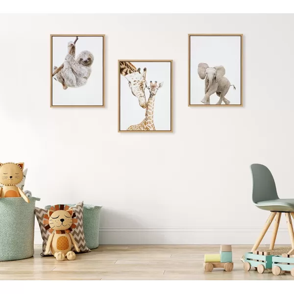Kate and Laurel Sylvie Mother and Baby Giraffe Portrait Framed Canvas Wall Art by Amy Peterson Art Studio 18x24 Natural Modern Cute Animal Portrait for WallNatural
