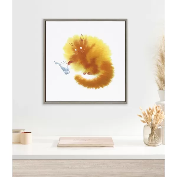 Kate and Laurel Sylvie Not Again Framed Canvas Wall Art by Faryn Hughes 22x22 Gray Modern Abstract Cat Art for Wall