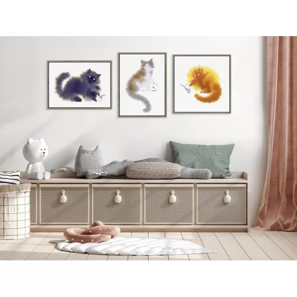 Kate and Laurel Sylvie Not Again Framed Canvas Wall Art by Faryn Hughes 22x22 Gray Modern Abstract Cat Art for Wall