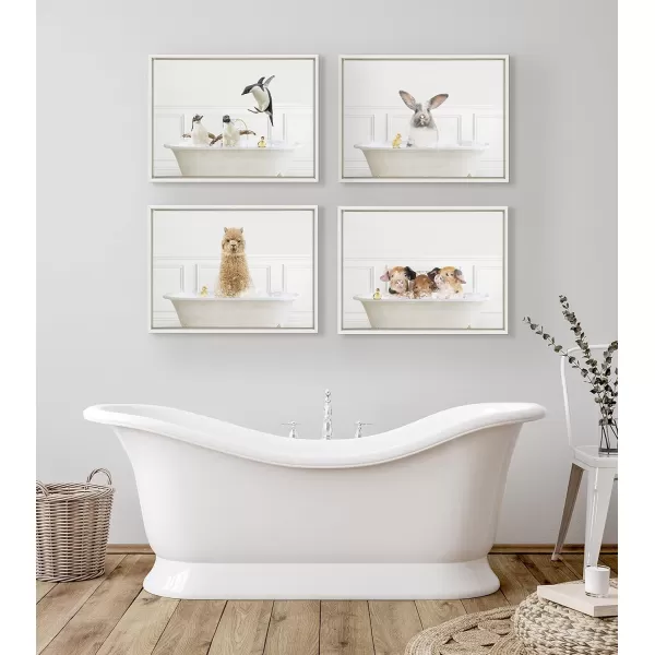 Kate and Laurel Sylvie Penguins In Bubble Bath Neutral Style Framed Canvas Wall Art by Amy Peterson Art Studio 18x24 White Adorable Animal Art for Wall Bathroom Wall DcorWhite