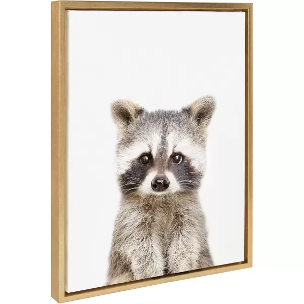 Kate and Laurel Sylvie Raccoon Portrait Framed Canvas Wall Art by Amy Peterson 18x24 Gold Adorable Animal Home DecorGold