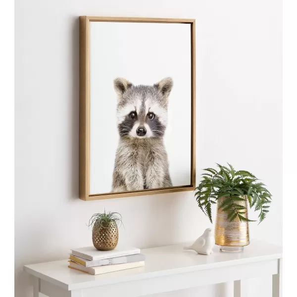 Kate and Laurel Sylvie Raccoon Portrait Framed Canvas Wall Art by Amy Peterson 18x24 Gold Adorable Animal Home DecorGold