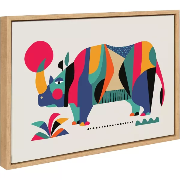 Kate and Laurel Sylvie Rhinoceros Framed Canvas Wall Art by Rachel Lee of My Dream Wall 18x24 Natural Colorful Animal Art for Wall