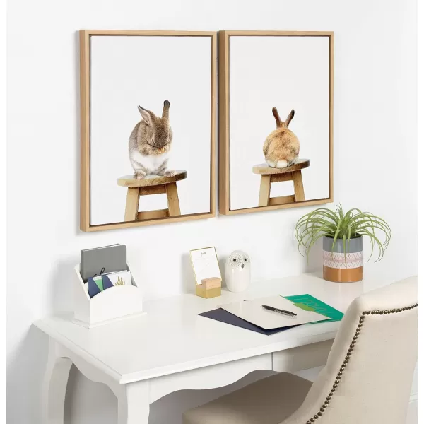 Kate and Laurel Sylvie Shy Bunny Rabbit Animal Print Portrait Framed Canvas Wall Art by Amy Peterson 18x24 Natural