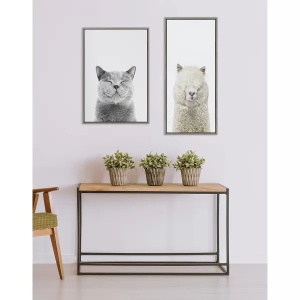 Kate and Laurel Sylvie Smiling Cat Framed Canvas Wall Art by Amy Peterson Art Studio 23x33 Gray Whimsical Fun Modern Animal Nursery Art for WallGray