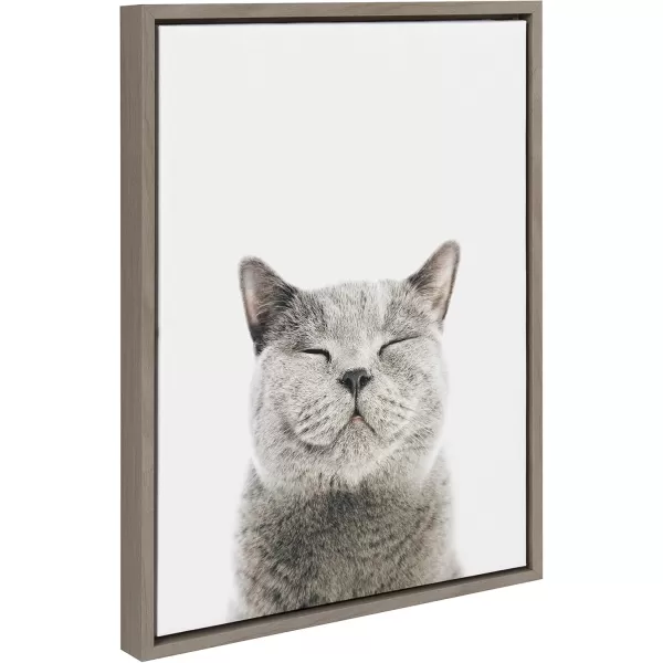 Kate and Laurel Sylvie Smiling Cat Framed Canvas Wall Art by Amy Peterson Art Studio 23x33 Gray Whimsical Fun Modern Animal Nursery Art for WallGrey